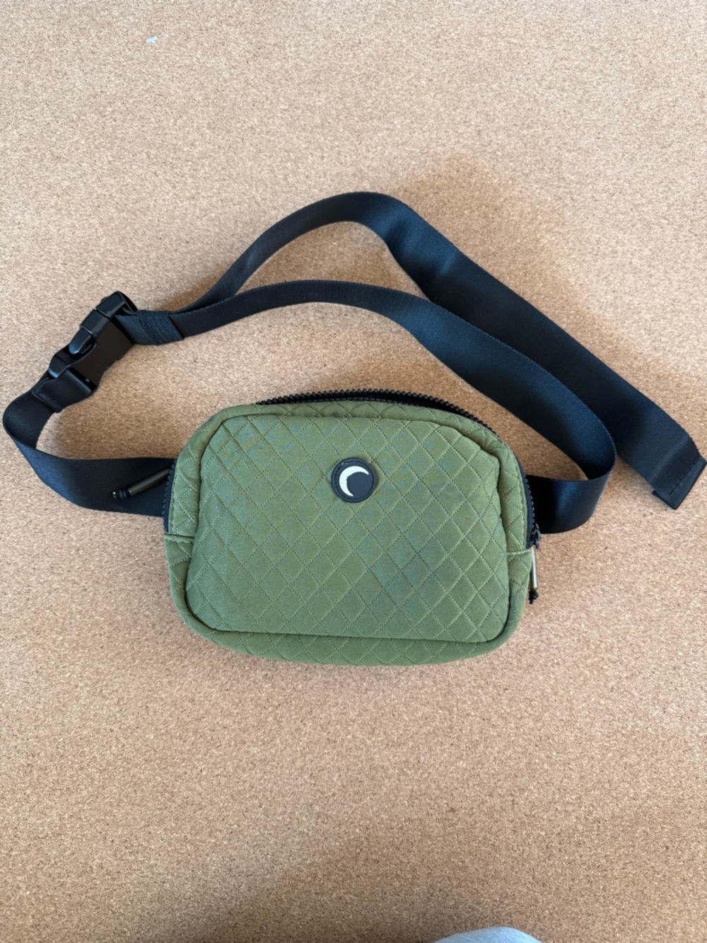 Quilted Olive Crossbody Waist Bag with Crescent Accent